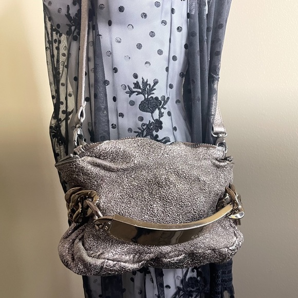 Maison Margiela Gun Metal & Gold Textured Metallic Leather Shoulder Bag - Picture 6 of 12